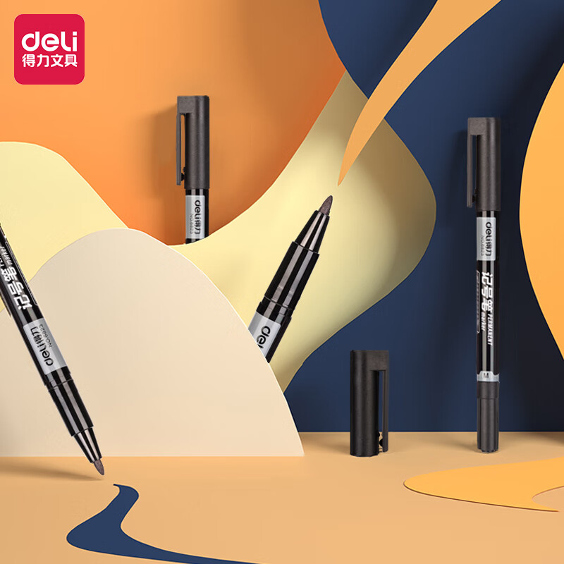 得力（deli）记号笔 6823 双头 (黑色) (12支)