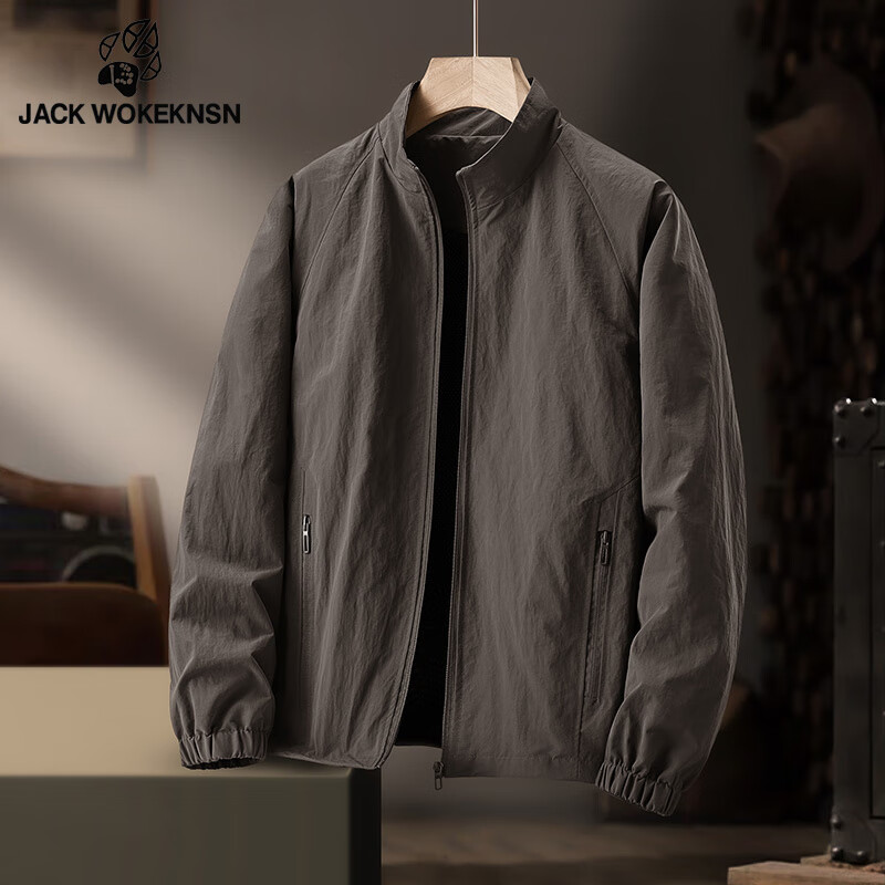 JACK WOKEKNSN狼爪云户外春秋冲锋衣男薄款夹克外套防水大码软壳风衣四季登山服 深灰色 XL 130-145斤