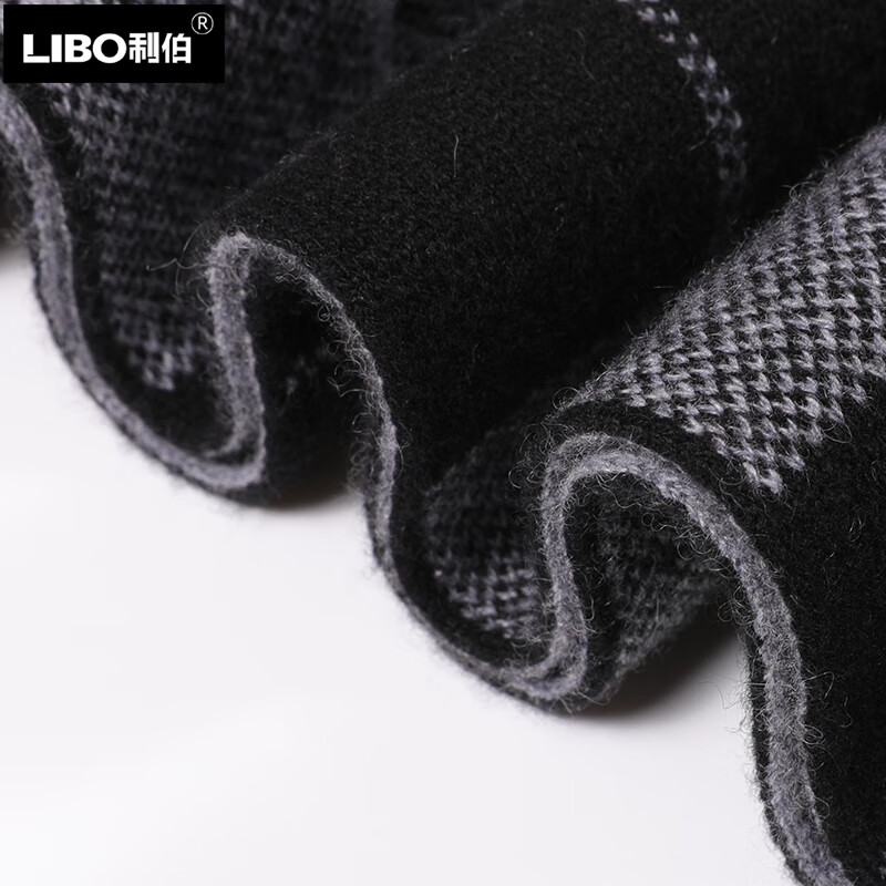 利伯100%纯山羊绒围巾男士冬季新款加厚保暖围脖送爸爸生日礼物礼盒装 黑灰色 180X30CM