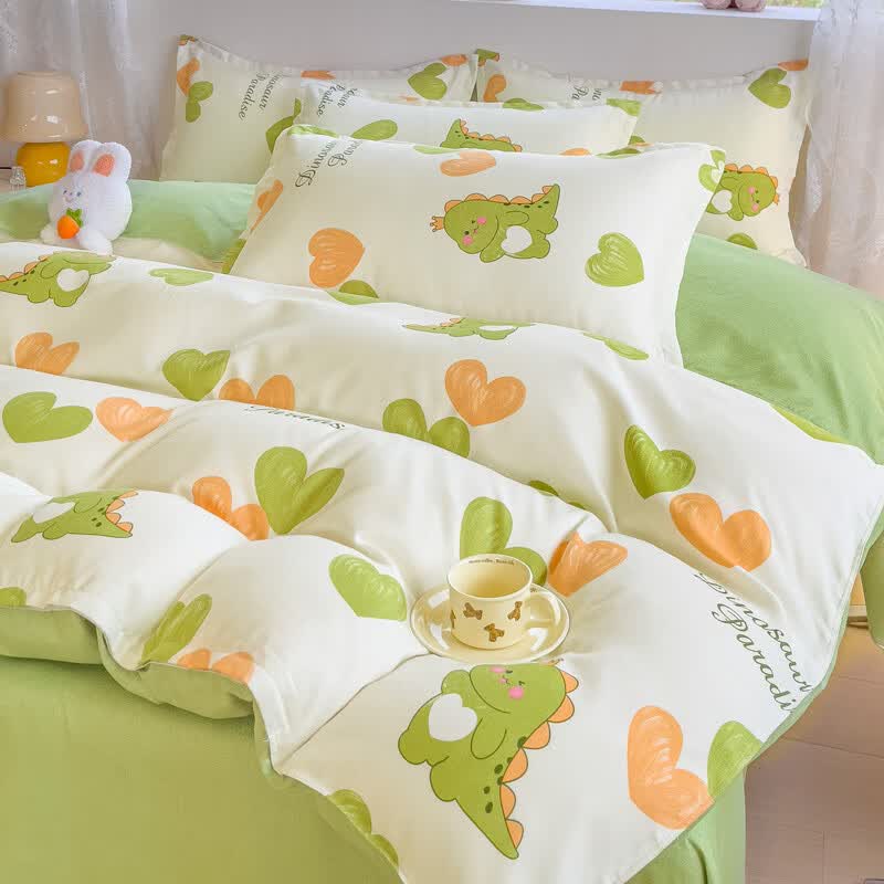 多兰诗（Duolanshi）春夏加厚磨毛四件套 ins四件套花卉田园风格床单被套四件套 心情爱恋M 1.2米 床单款 被套150*200 三件套