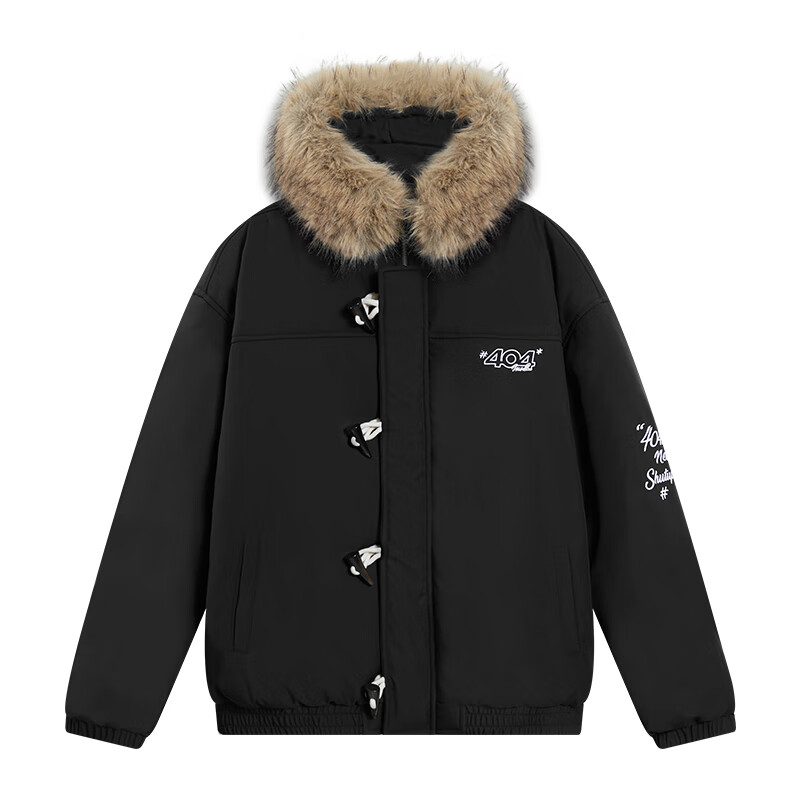 404MOBGANG大毛领牛角扣连帽空军夹克棉衣厚外套冬季男女2025休闲刺绣棉服 砂色 2XL