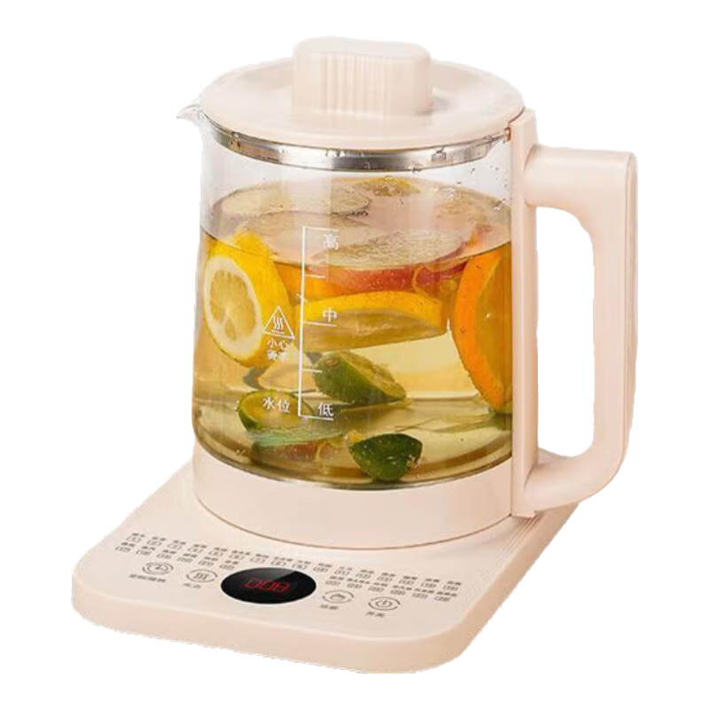 养生壶多功能办公室煮茶壶小型玻璃煮茶器家用煮水壶玻璃保温 米色1.8L