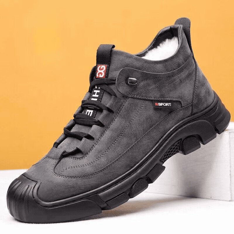 【高档羊毛】冬季雪地靴加厚羊毛高帮皮靴加绒保暖男鞋加绒鞋CY 灰色 40