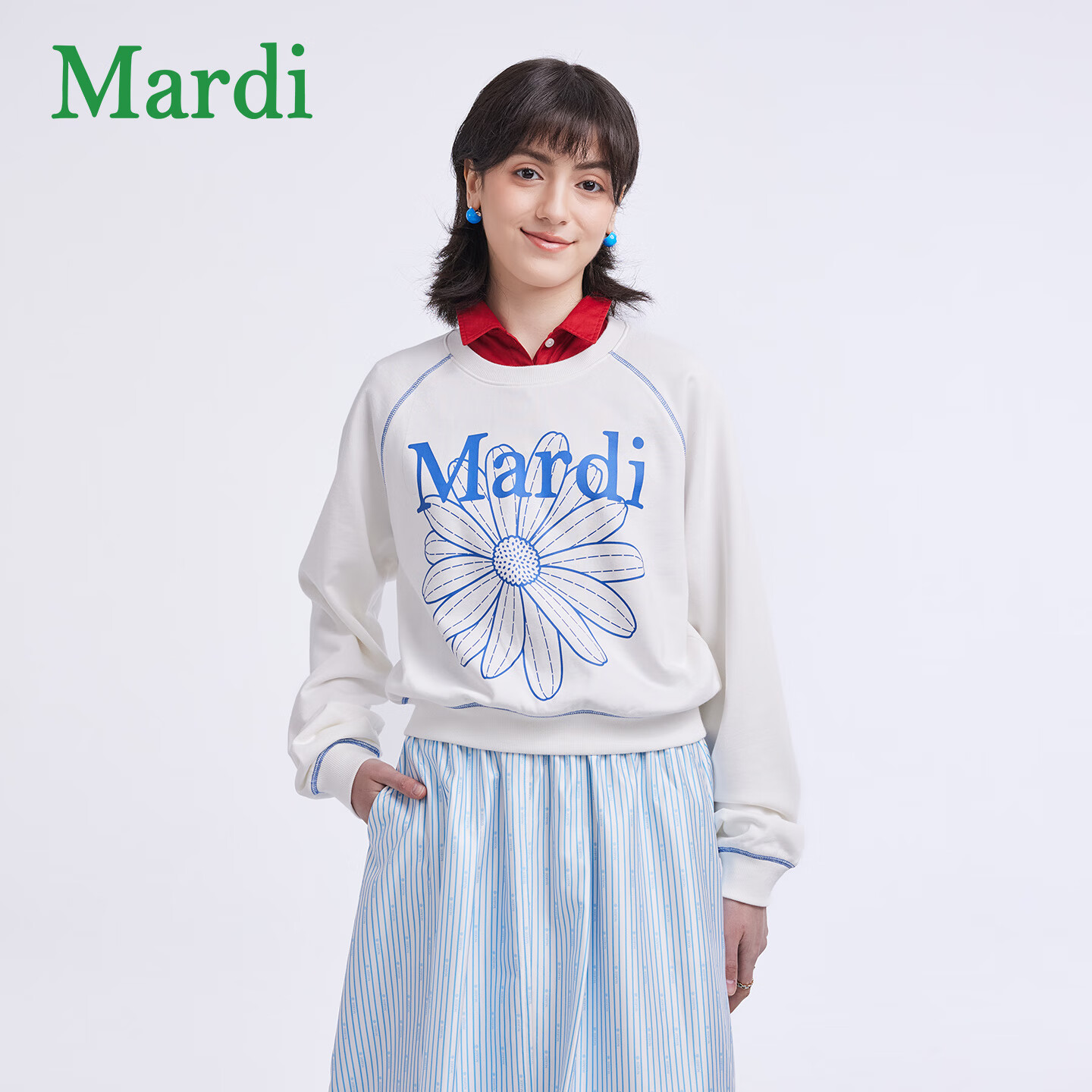 MARDI卫衣女小雏菊2025冬季女装新款印花套头圆领长袖外衣MWY2512104 米白 L