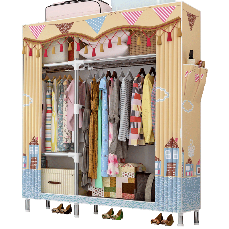 蜗家 布衣柜简易衣柜双人25管加粗加固出租房宿舍卧室布衣柜组装收纳衣服柜