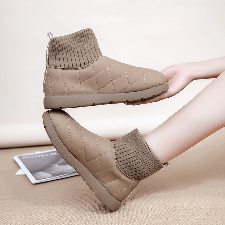 大东爆袜子口雪地靴女2025年冬季新款防水防滑厚底加绒加厚保暖面包棉靴 卡其色 40