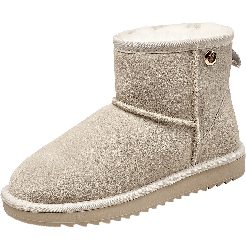 意爾康女靴雪地靴女冬季厚底加絨加厚保暖棉鞋百搭中筒短靴媽媽棉靴子 米白2 加絨 【靴筒羊毛內里】 40