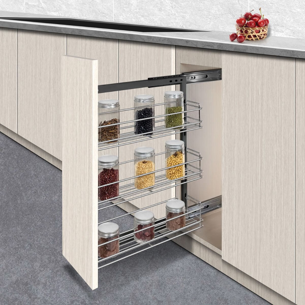 调味调料拉篮厨房橱柜窄柜抽屉式极窄小尺寸柜内抽拉式置物架 随机发