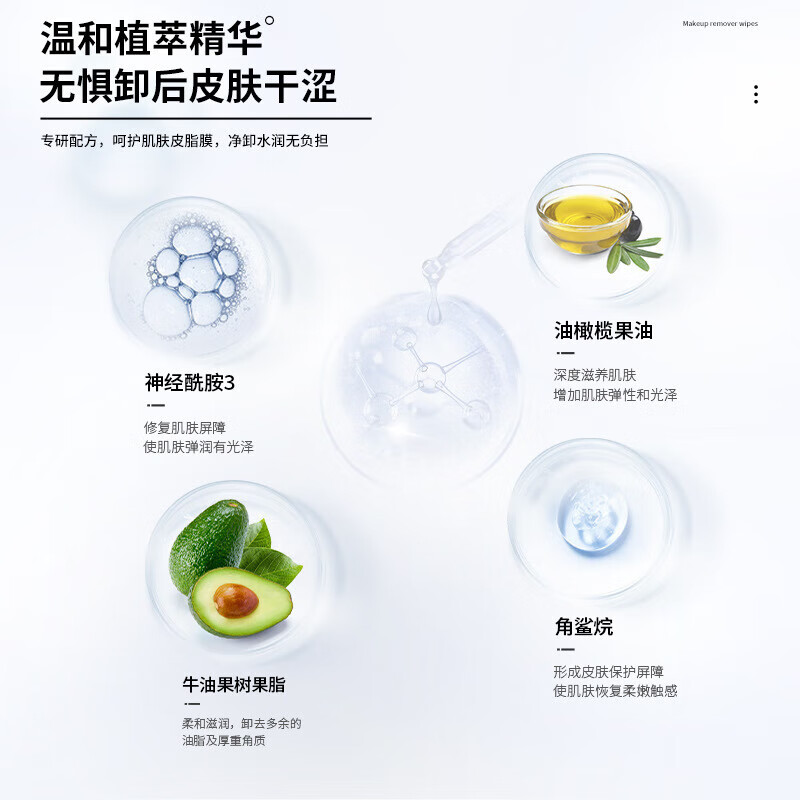 健美创研【精选百货】牛油果卸妆湿巾温和深层清洁眼唇脸三合一次性独立装 牛油果植萃卸妆湿巾(30片/