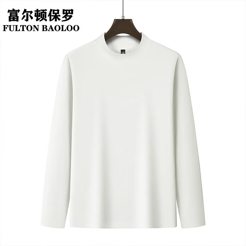 FULTON BAOLOO 富尔顿保罗德绒半高领打底衫男士2025新款中青年高档纯色保暖长袖t恤体恤衫 白色 L (推荐110到130斤穿)