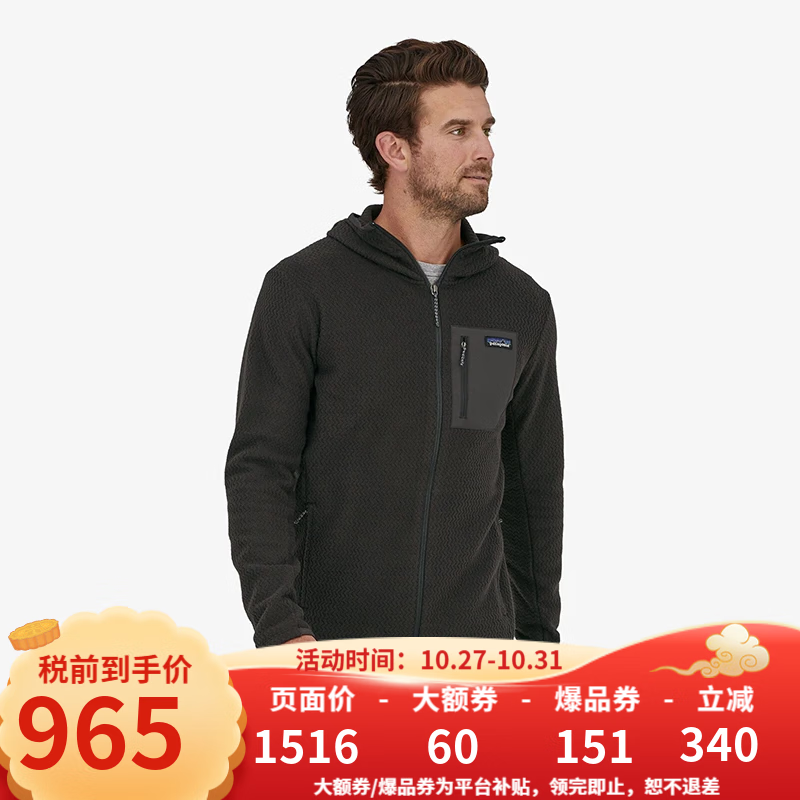 巴塔哥尼亚（Patagonia）巴塔抓绒衣男女R1 TechFace运动户外抓绒外套男 83580/83581 40255男款-BLK-黑色 M