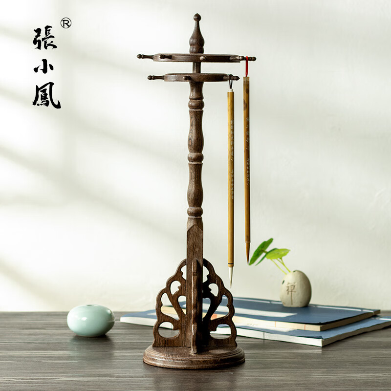 張小鳳筆架毛筆掛雞翅木毛筆架子紅木筆掛多功能毛筆架創(chuàng)意擺件筆架收納毛筆套裝初學者文房四寶書法用品 雞翅木圓形13掛