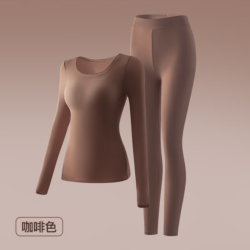 芙丹琪一体罩杯玻尿酸美肤肌底衣圆领高弹力超薄舒适女士秋衣秋裤保暖 经典黑 L 建议90-130斤