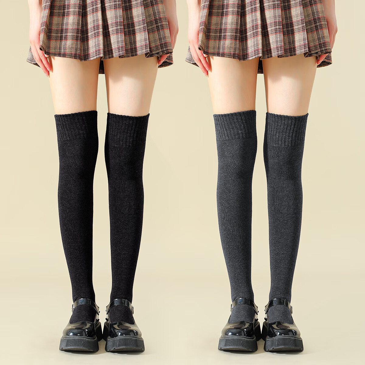 六月玫瑰[3双装过膝袜】加厚地板袜过膝袜女长筒袜秋冬袜子女秋冬 黑+深灰+咖啡 均码