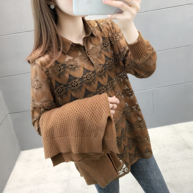 香影纯马甲针织衫两件套2025春秋新款显瘦套装蕾丝衬衣早秋洋气毛衣女 蓝色（二件套） L  (建议105-115斤)