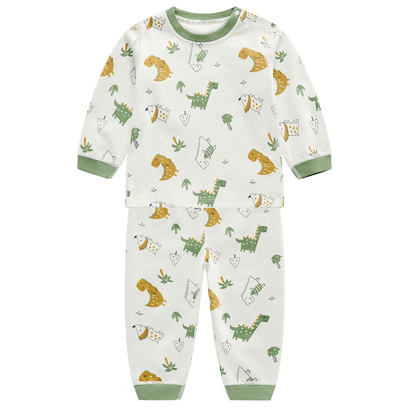 拉比兒童內(nèi)衣套裝秋衣秋褲小中大童男女童純棉肩開睡衣睡褲 深綠90