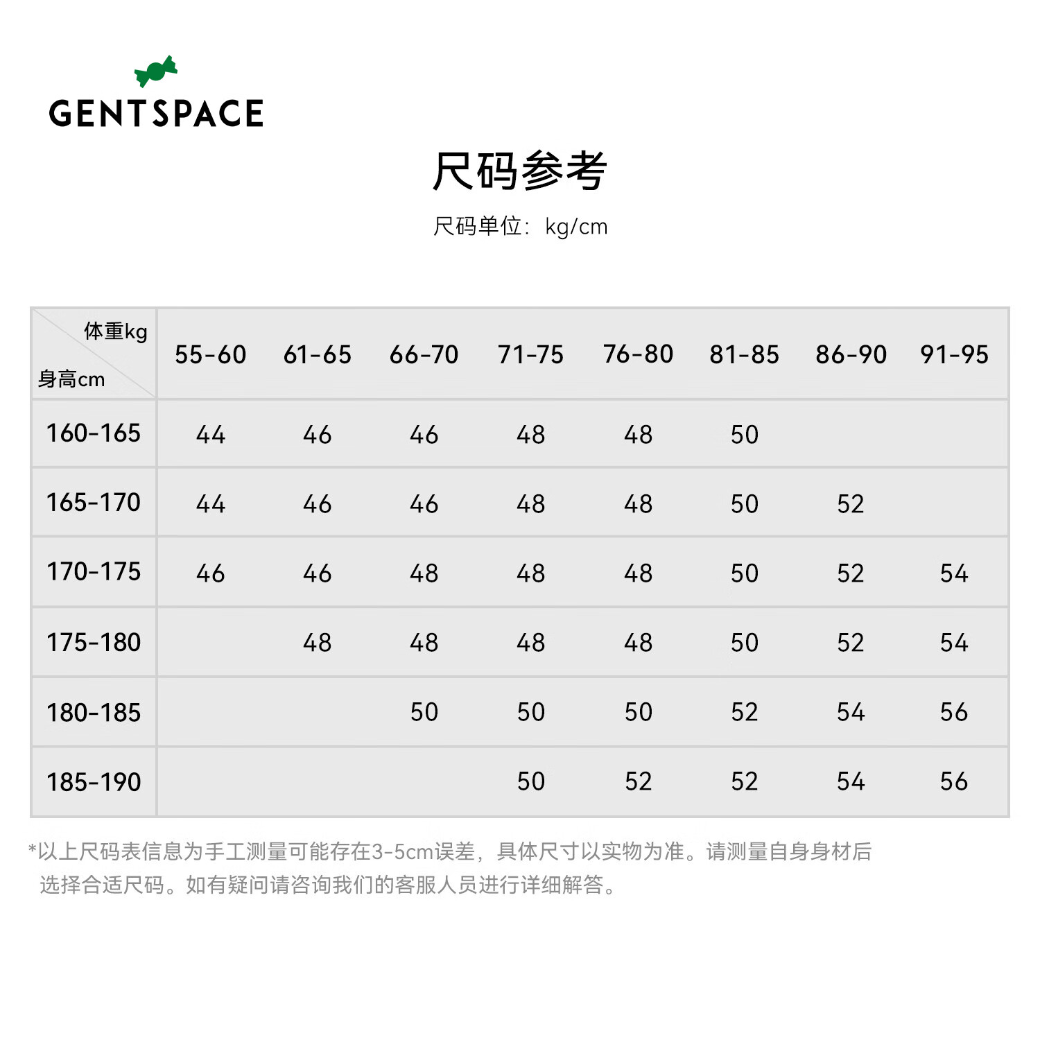 GENTSPACEGENTSPACE 2025年秋冬鹅绒新品男士羽绒服 尺码表 3XL 195/112A 56 XXXL