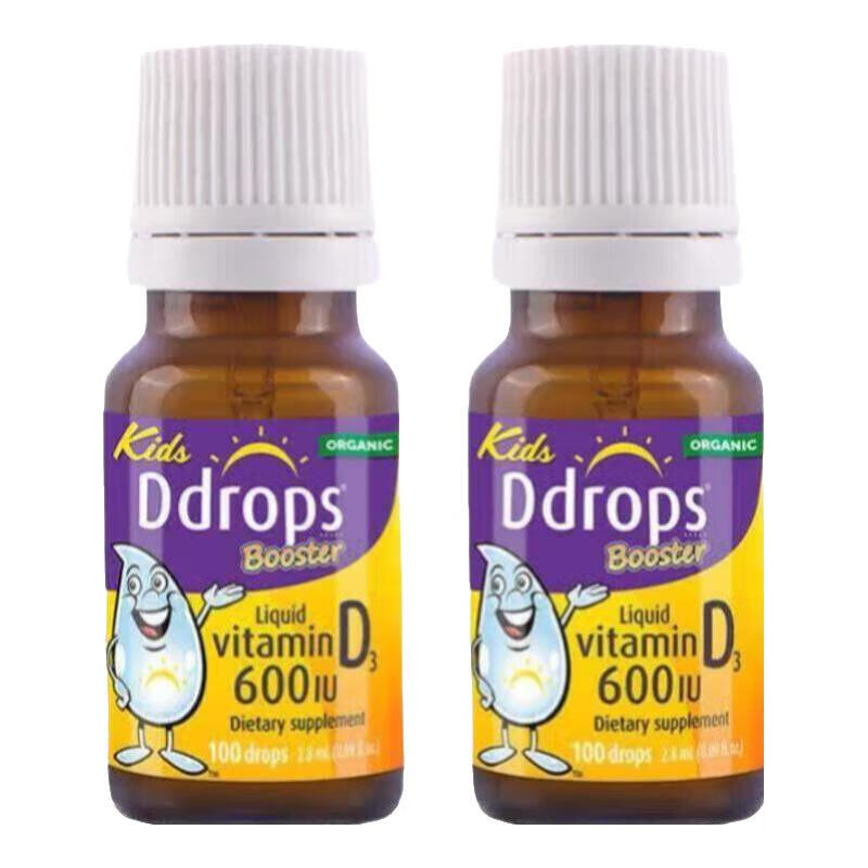 Ddrops滴卓思维生素D3滴剂drops婴幼儿童宝宝钙吸收维生素ad滴剂 儿童D3 600IU*2瓶