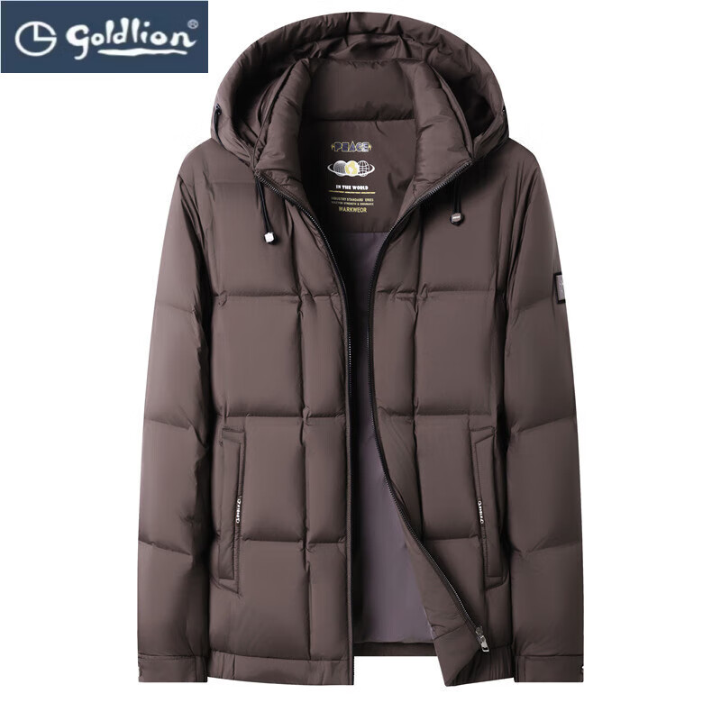 GOLDLION G+金利来男士可脱卸帽新款羽绒服冬季连帽羽绒防寒爸爸装简约休闲装 咖色 4XL 195