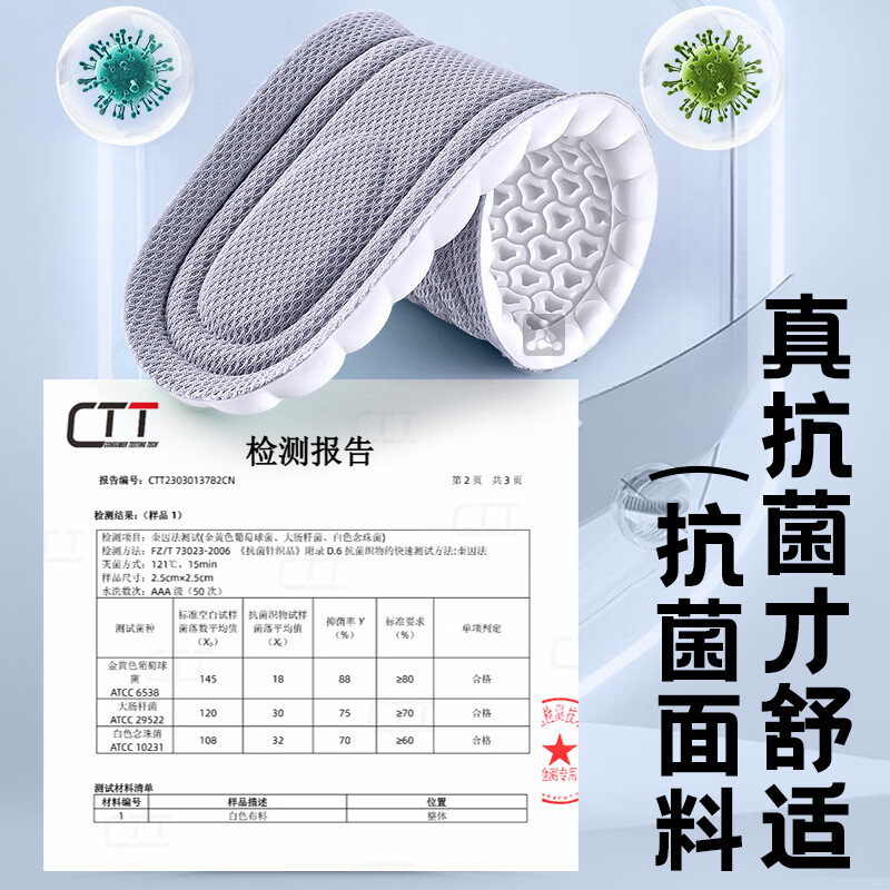 乐拓行运动鞋垫男踩屎感软弹站久不累减震防痛吸汗防臭透气抗菌不闷脚女 2双装【白灰】抗菌防臭/软弹减震 3738码