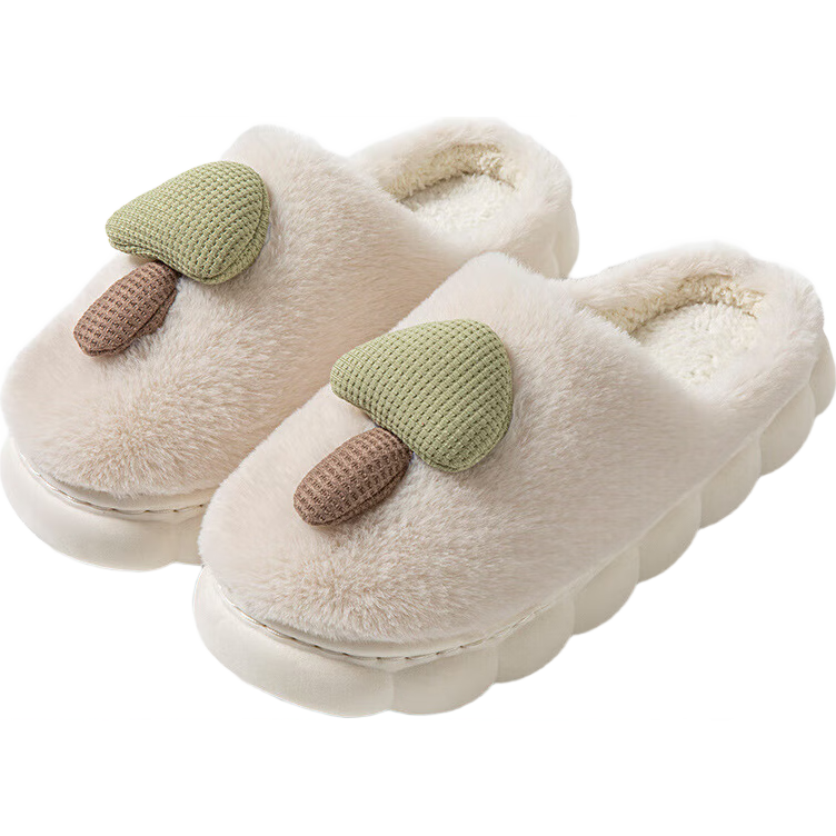 2025棉拖鞋女冬款蘑菇室内家居家用保暖毛绒拖鞋厚底棉鞋棉拖鞋女 蘑菇头棉拖-白色 38-39 适合37-38