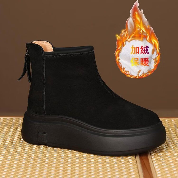 回力四季2025秋冬新款时尚百搭厚底高帮鞋休闲复古加绒保暖短筒靴女士棉鞋 黑色 37
