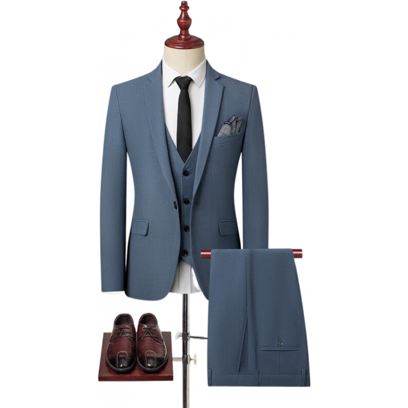 報(bào)喜鳥(niǎo)西服套裝男士韓版修身新郎結(jié)婚禮服商務(wù)正裝休閑西裝外套 b藍(lán)色西服+褲子 送馬甲+領(lǐng)帶 4XL