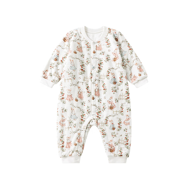 ELLE BABY新生儿哈衣夹棉新生儿衣服秋冬加厚儿童连体衣宝宝爬服初生儿襁褓 草莓园 80cm