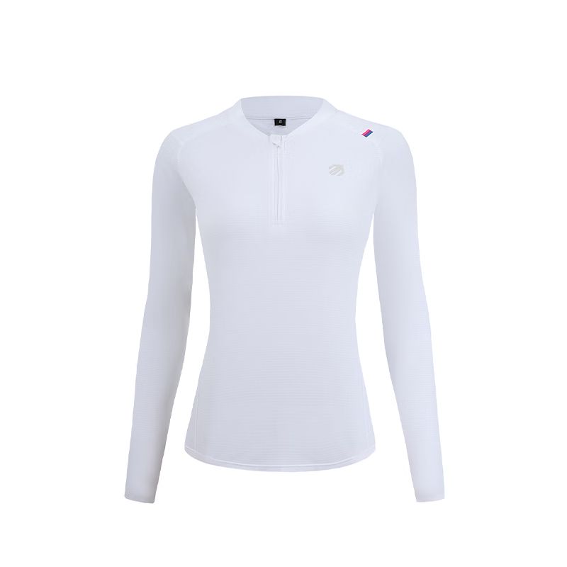 引擎鸟女款半开襟运动长袖T恤速干吸湿排汗马拉松跑步舒适上衣秋冬新款 白色 XL