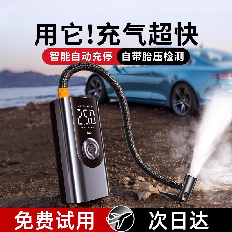 戴升车载无线充气泵汽车用便携式电动瓶车高压打气筒轿车轮胎带测胎压 【无线款电动车-汽车通用】气嘴+收纳袋