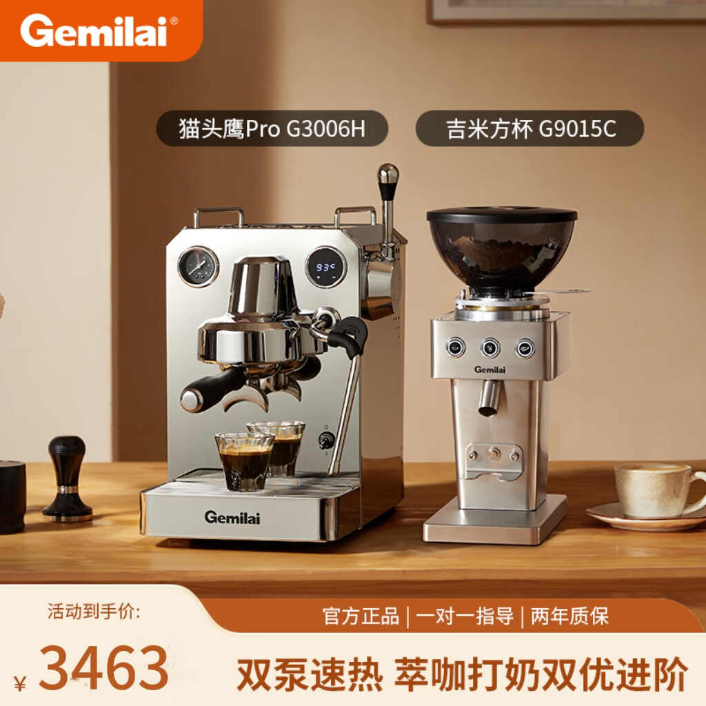 格米萊（GEMILAI）【中秋禮品】貓頭鷹G3006H家用半自動(dòng)咖啡機辦公室奶泡機美式意式咖啡機 3006H+9015C不銹鋼