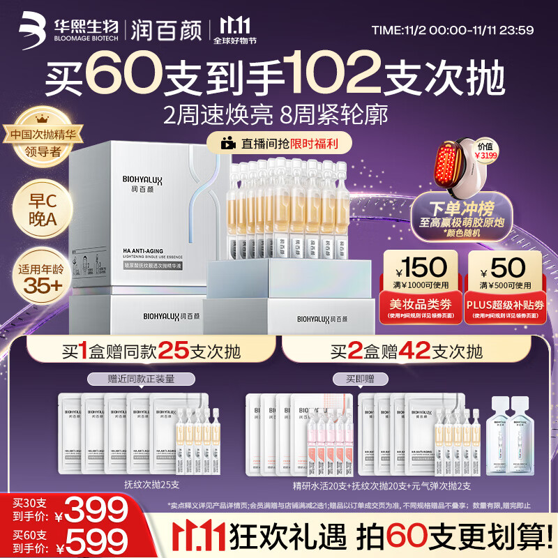 润百颜华熙生物HACE抚纹次抛精华30支早C晚A抗皱淡纹护肤品生日礼物女