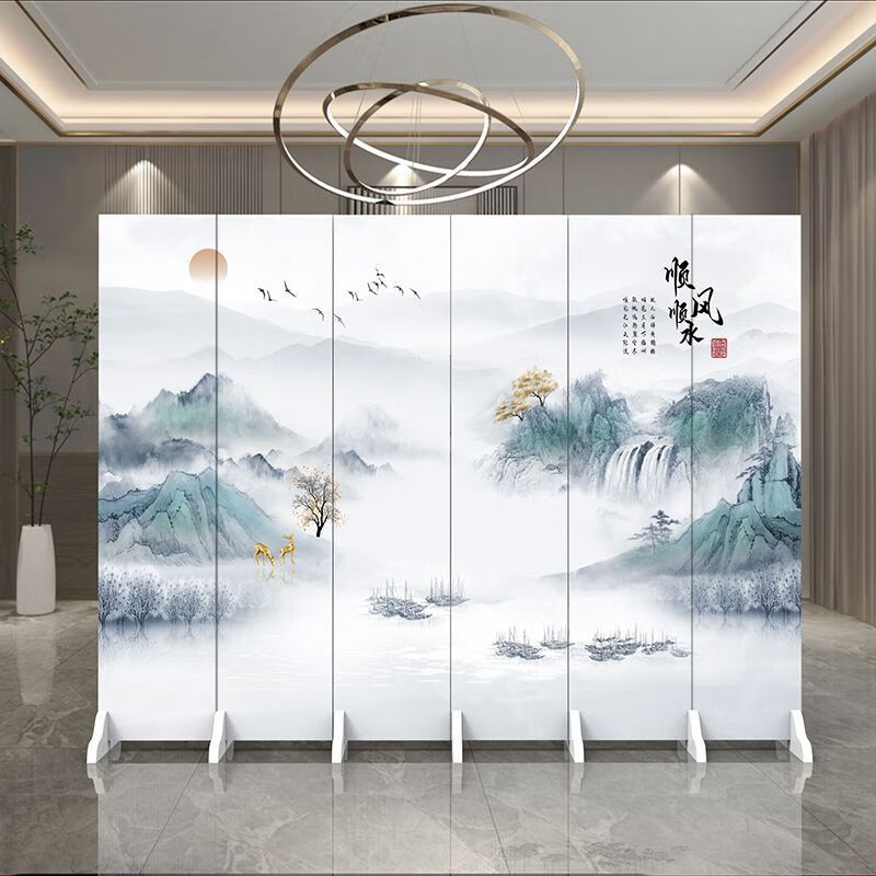 海诗圣堡中式屏风隔断客厅遮挡饭店包间移动折叠办公室会议室简易双面折屏 B11 1扇画布0.4*0.4