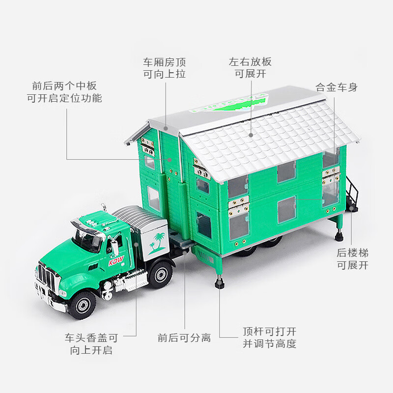 凱迪威合金雙層房車(chē)玩具車(chē)仿真大卡車(chē)貨半掛車(chē)模型可變形男孩禮物 雙層房車(chē)_綠色663002 其他