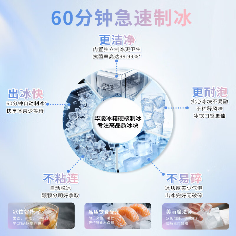 华凌美的出品神机518法式多门冰箱制冰双系统主动净味家用超薄零嵌新国标HR-518WUFIPZ国家补贴