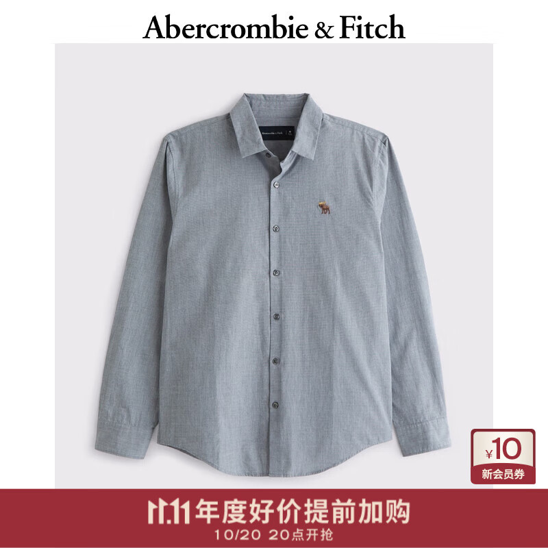 Abercrombie &amp; Fitch【爆款府绸】经典小麋鹿图案男装25春夏美式长袖衬衫125-5255 蓝色 S (175/92A)