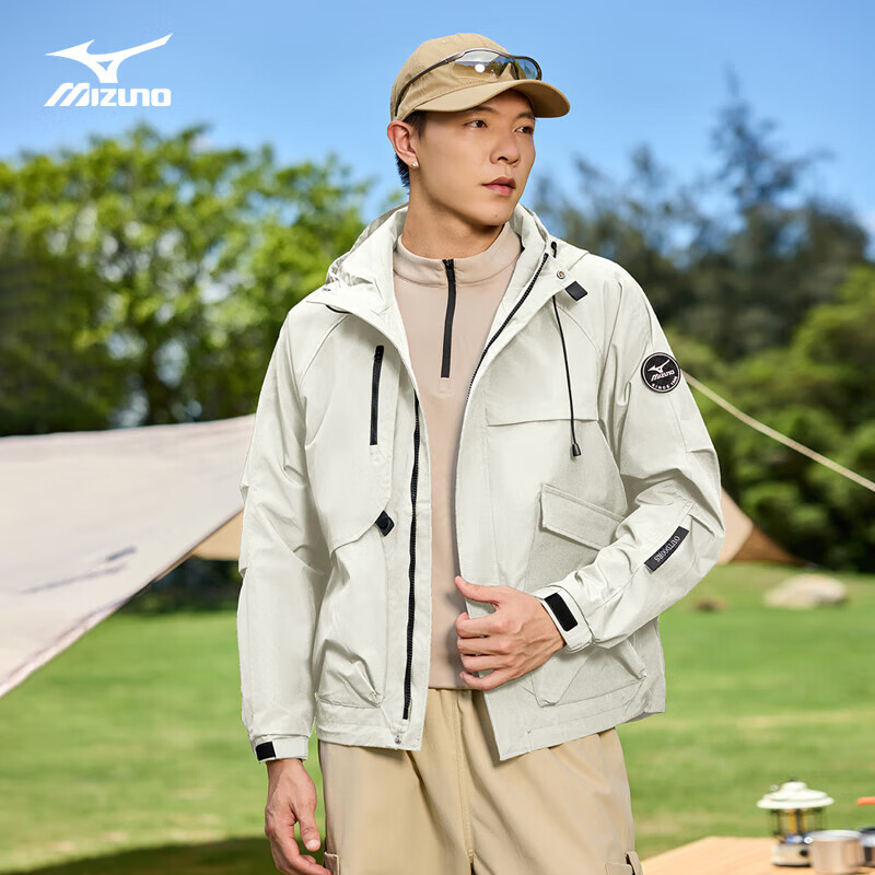 美津浓户外夹克男锋衣三合一外套上衣情侣款防风防泼水保暖登山服 浅米白（单冲） M