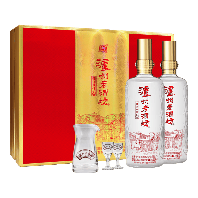 泸州老窖 泸州老酒坊 福运双禧 浓香型白酒 52度 500ml 2瓶 礼盒装