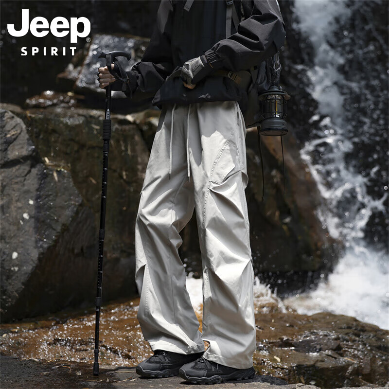 JEEP SPIRIT吉普冲锋裤男2025秋季新款伞兵休闲裤子男宽松直筒工装长裤 浅灰色 常规 2XL (建议148-162斤)