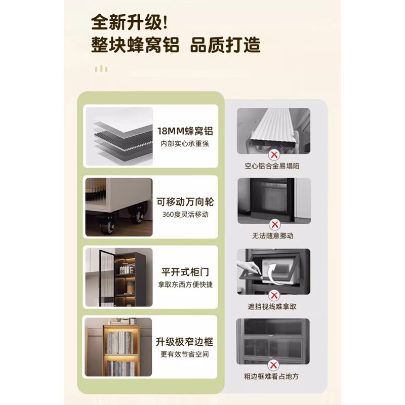 鹏莱乐铝合金夹缝柜收纳柜厨房冰箱缝隙柜置物架带门落地多层餐边柜窄柜 2层款肌肤灰【长30深32高102】