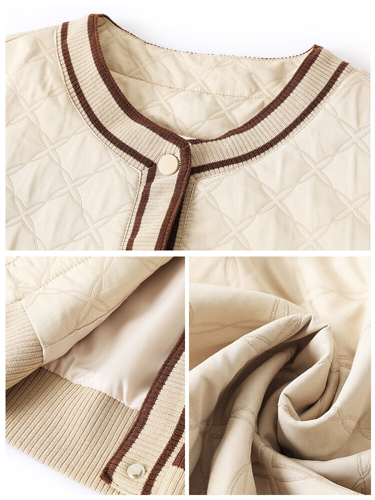 兰铂丽斯中年妈妈装短款休闲外套女春秋季新款气质婆婆长袖夹棉轻薄棉衣 米色 XL （建议85-105斤）