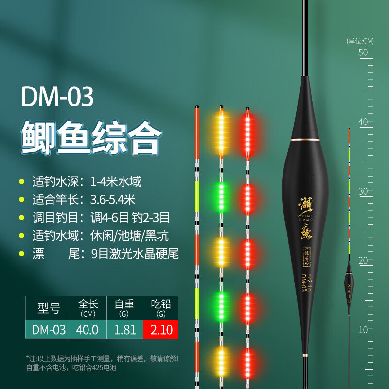 【甄选百货】鱼漂夜光漂电子漂咬钩变色浮漂日夜两用钓鱼具鲫鱼漂 镂空激光硬尾【DM03 铅2.1克】 不变色水无影【管装+送电池】