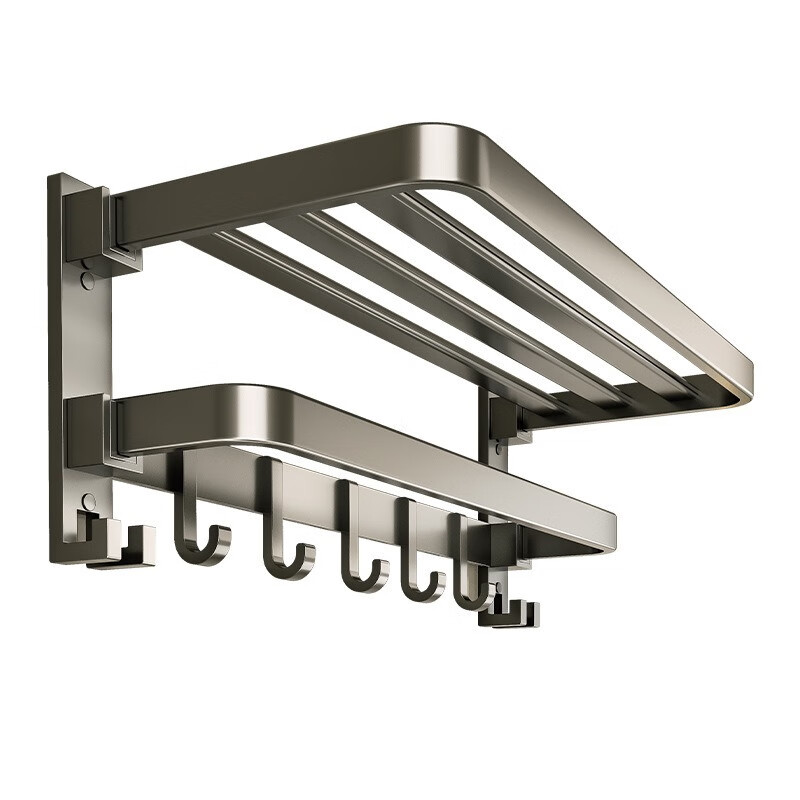 九牧毛巾架卫生间免打孔浴巾架一体挂架套件厕所免打孔打孔两用 升级网篮款双折叠六件套