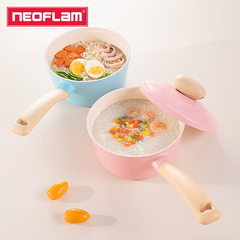 Neoflam不粘陶瓷奶锅婴儿辅食锅泡面锅小汤锅煮面热奶锅家用一人食 蓝色【燃气款】 18cm