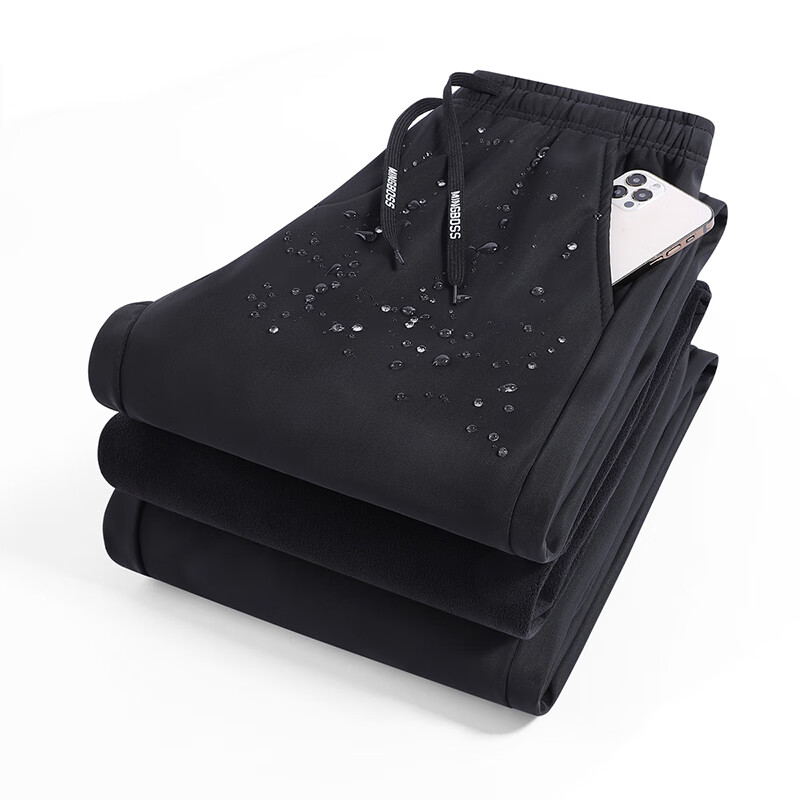 皮尔卡丹秋冬季加绒休闲裤青年保暖新款纯色男士防风裤长裤男装 黑色 【直筒】 XL