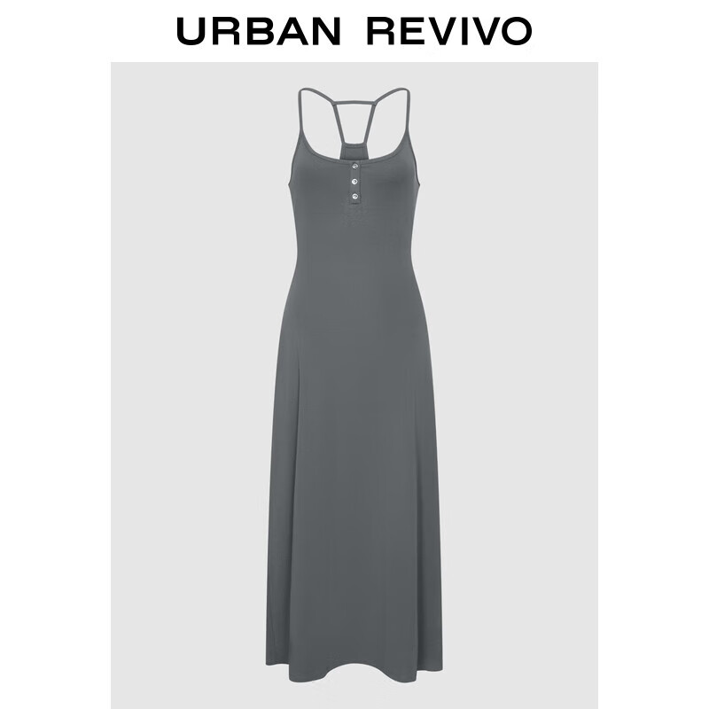 UR2025秋季新款女琥珀流光风纽扣式修身吊带连衣裙UWJ750107