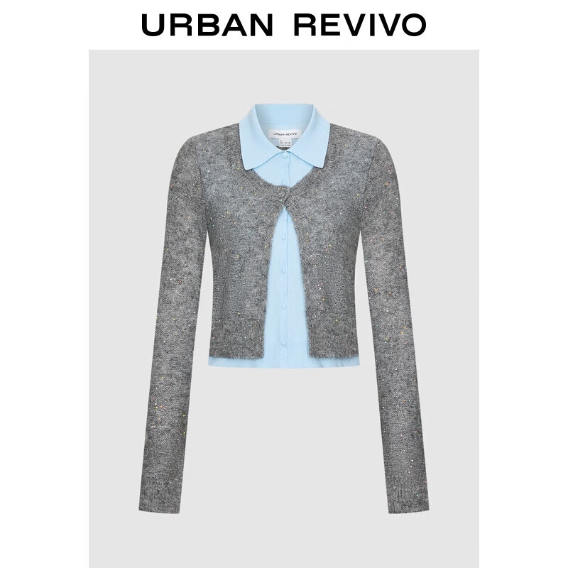 UR2025秋季新款女休闲彩色花朵亮片假两件针织开衫UYL950157