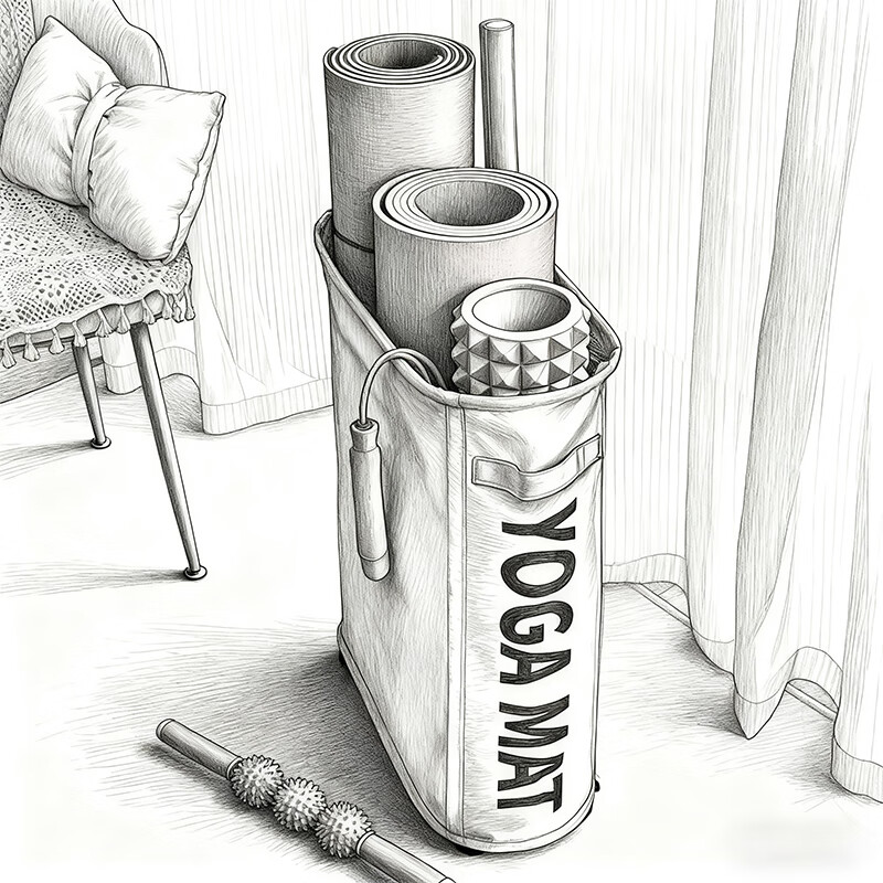 尔思家瑜伽垫收纳架室内可移动体育用品置物架家用带轮健身器材收纳神器 方形筐-米白带轮