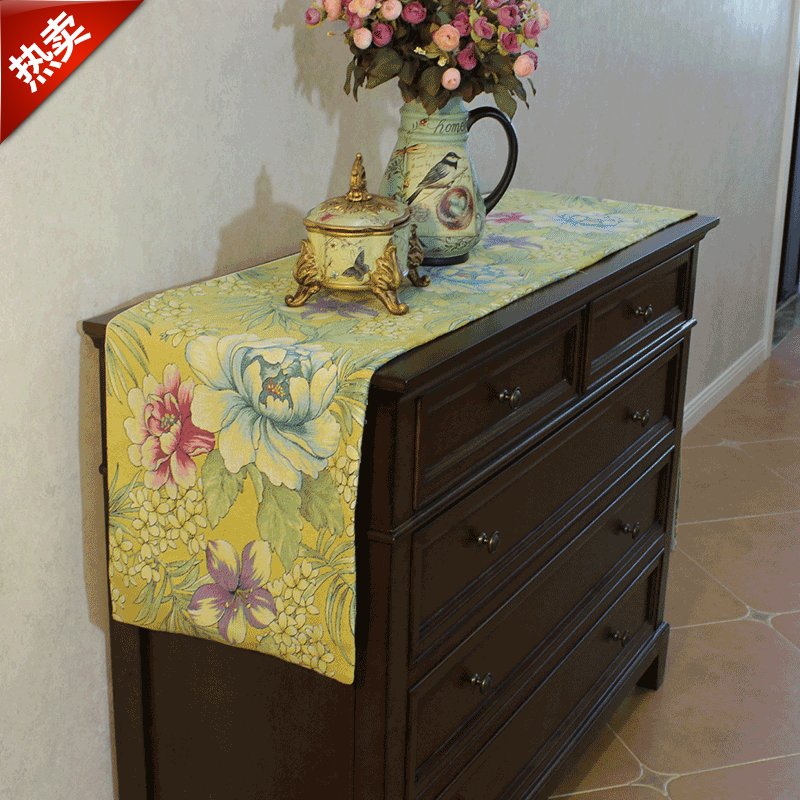 藍橡樹（Blue Oak） 美式茶幾桌旗電視柜餐桌桌布旗布桌巾歐式布藝床尾巾裝飾 金秋黃 桌旗33*260(適合200-220電視柜)