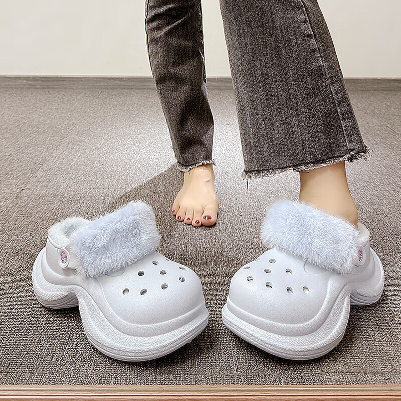 仙女风松糕厚底棉鞋女冬季防水外穿可爱超时尚包跟加绒防滑棉拖鞋 黑色 35